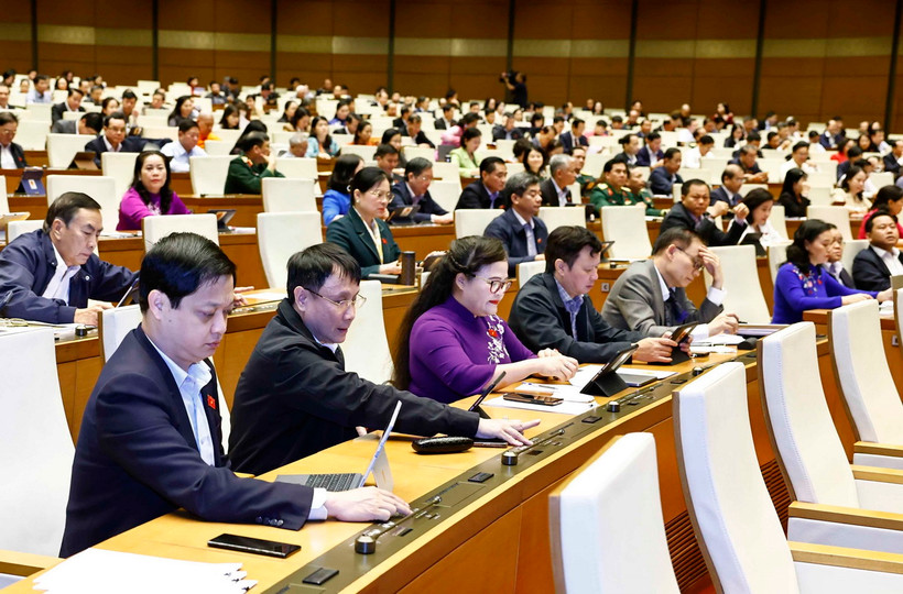 Đại biểu Quốc hội biểu quyết thông qua luật, nghị quyết. (Ảnh: Doãn Tấn/TTXVN)