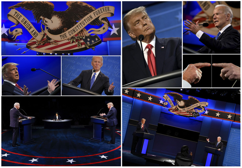 Hình ảnh cuộc tranh luận trực tiếp cuối cùng trước bầu cử giữa đương kim Tổng thống Mỹ Donald Trump và ứng viên Tổng thống của đảng Dân chủ Joe Biden. Ảnh: AFP/TTXVN