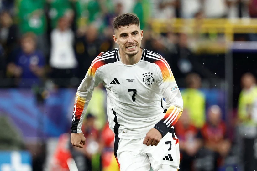 Kai Havertz ăn mừng sau bàn thắng mở tỷ số cho Đội tuyển Đức. (Ảnh: AFP/TTXVN)