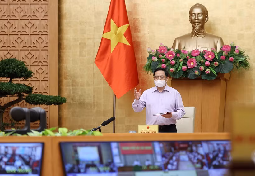 Thủ tướng Phạm Minh Chính phát biểu kết luận hội nghị. (Ảnh: Dương Giang/TTXVN)