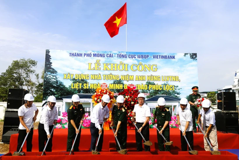 Khởi công Nhà lưu niệm mang tên liệt sỹ, Anh hùng lực lượng vũ trang nhân dân Hoàng Minh Đạo. (Ảnh: TTXVN phát)