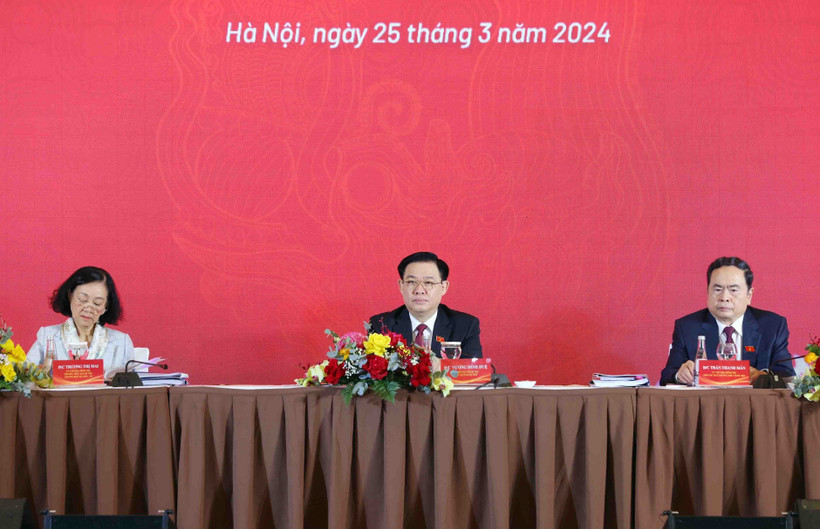 Chủ tịch Quốc hội Vương Đình Huệ tham dự hội nghị. (Ảnh: Phạm Kiên/TTXVN)