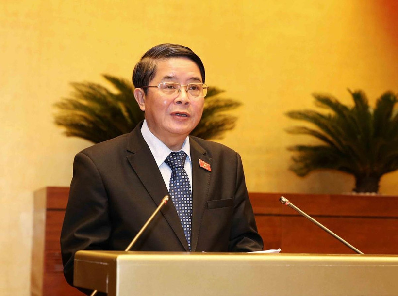 Chủ nhiệm Ủy ban Tài chính, Ngân sách của Quốc hội Nguyễn Đức Hải trình bày Báo cáo giải trình, tiếp thu, chỉnh lý dự án Luật Đầu tư công (sửa đổi). (Ảnh: Phương Hoa/TTXVN)