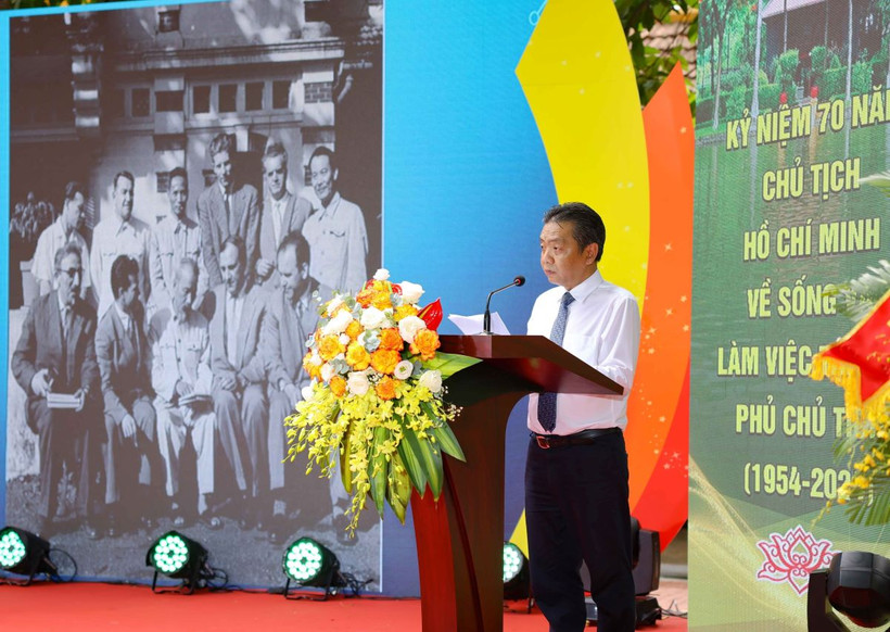 Thứ trưởng Bộ Văn hóa, Thể thao và Du lịch Hoàng Đạo Cương phát biểu trong buổi lễ. (Ảnh: Thanh Tùng/TTXVN)