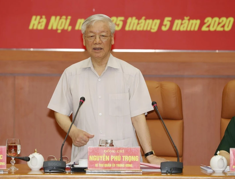 Tổng Bí thư, Chủ tịch nước Nguyễn Phú Trọng, Bí thư Quân ủy Trung ương phát biểu chỉ đạo Hội nghị. (Ảnh: Trí Dũng/TTXVN)