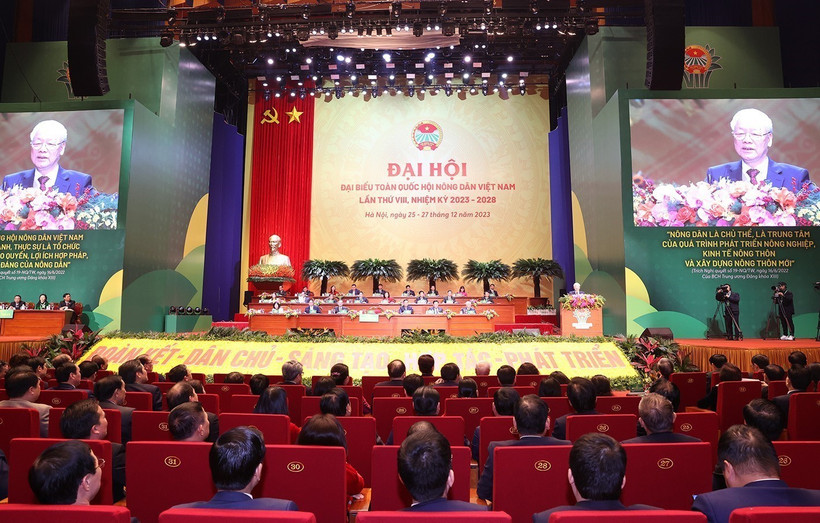 Tổng Bí thư Nguyễn Phú Trọng phát biểu chỉ đạo tại Đại hội Hội Nông dân Việt Nam lần thứ VIII. (Ảnh: Trí Dũng/TTXVN)