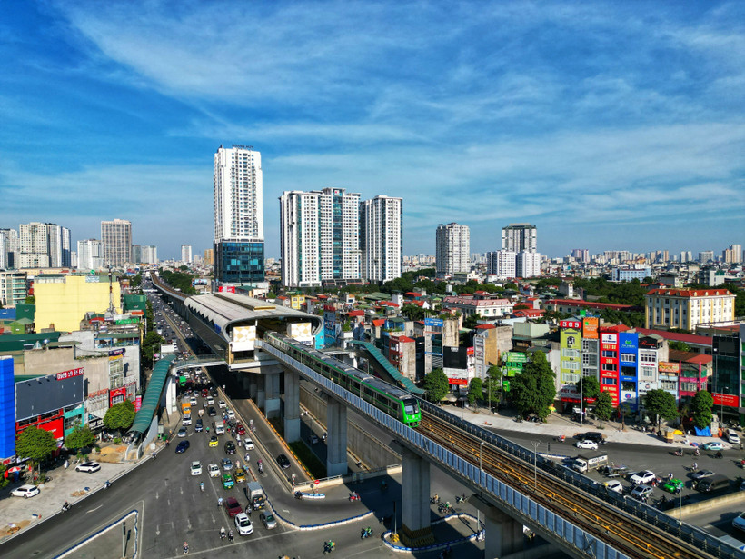 Tuyến tàu điện Cát Linh-Hà Đông ở Hà Nội. (Ảnh: Tuấn Anh/TTXVN)