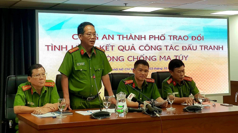 Công an Tp.Hồ Chí Minh thông tin kết quả đấu tranh tội phạm ma túy. (Ảnh: Thành Chung/TTXVN)