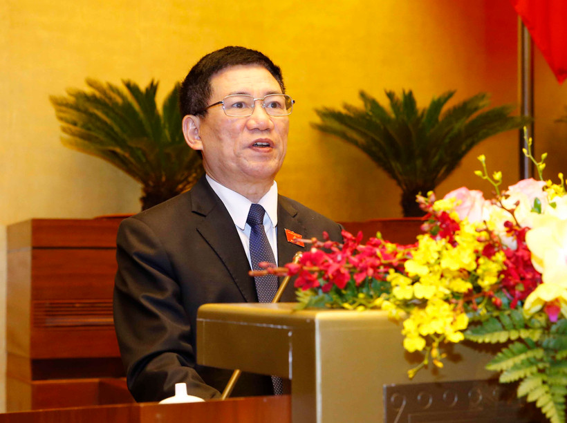 Tổng Kiểm toán Nhà nước Hồ Đức Phớc trình bày Báo cáo công tác nhiệm kỳ 2016-2021 của Kiểm toán Nhà nước. (Ảnh: Doãn Tấn/TTXVN)