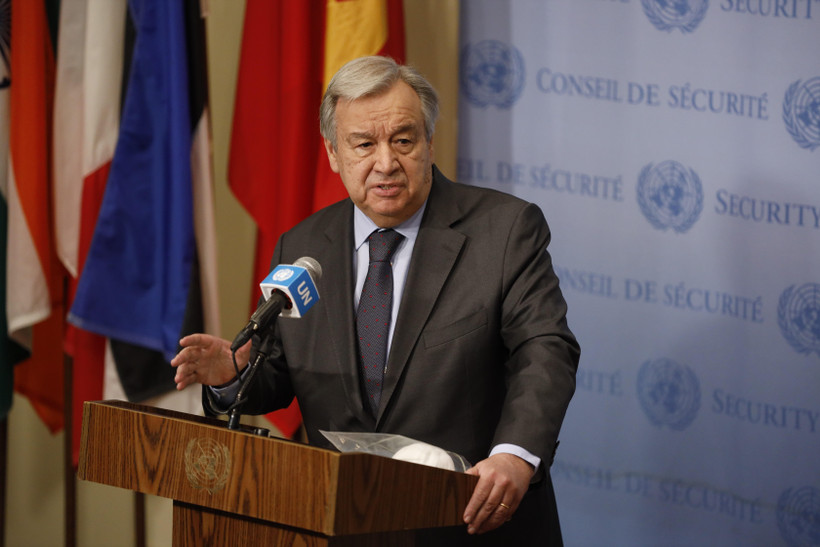 Tổng thư ký LHQ Antonio Guterres phát biểu trong cuộc họp báo tại New York, Mỹ. (Ảnh: THX/TTXVN)