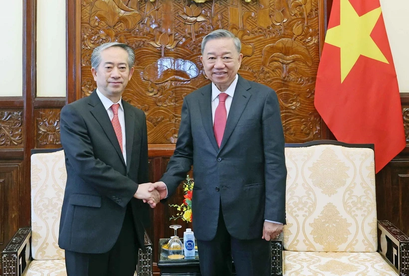Chủ tịch nước Tô Lâm tiếp Đại sứ Trung Quốc tại Việt Nam Hùng Ba. (Ảnh: Nhan Sáng/TTXVN)