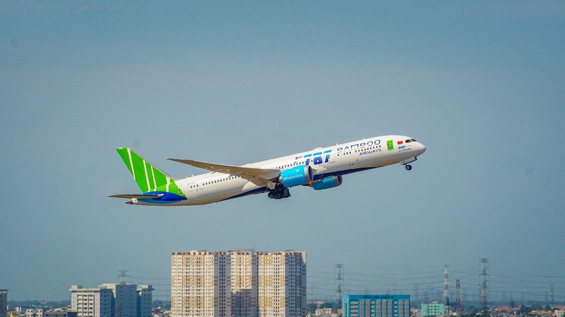 Dòng máy bay thân rộng Boeing 787-9 Dreamliner hiện đại của Bamboo Airways được khai thác đường bay thẳng Hà Nội-London. (Ảnh: CTV/Vietnam+)