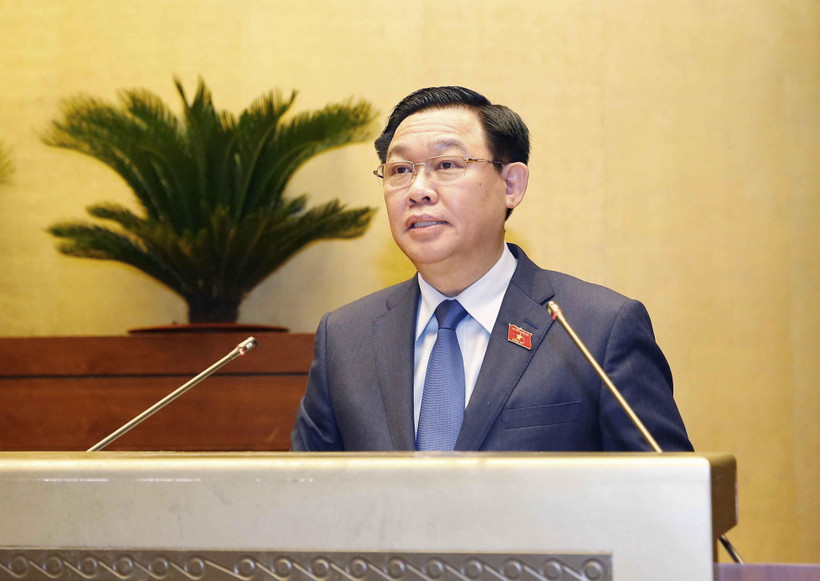 Chủ tịch Quốc hội Vương Đình Huệ phát biểu bế mạc kỳ họp. (Ảnh: Doãn Tấn/TTXVN)