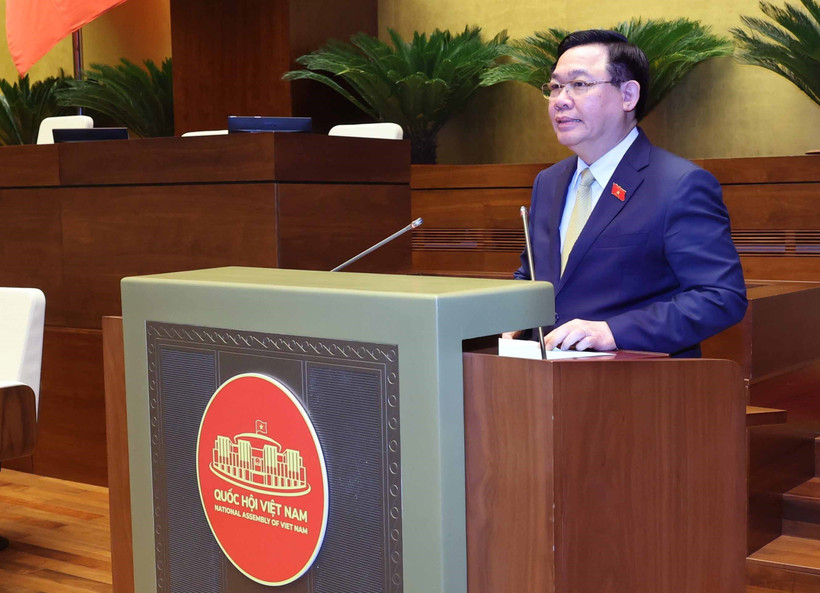 Chủ tịch Quốc hội Vương Đình Huệ phát biểu chỉ đạo. (Ảnh: Nhan Sáng/TTXVN)