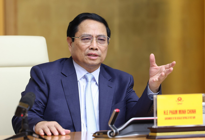 Thủ tướng Phạm Minh Chính phát biểu tại cuộc tiếp Đoàn đại biểu Ủy ban Kinh tế Nhật-Việt. (Ảnh: Dương Giang/TTXVN)