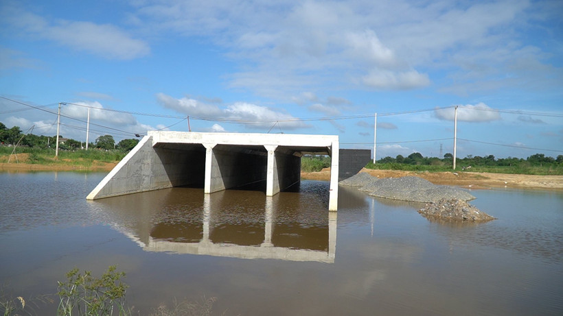 Khu vực thi công cống hộp công trình cao tốc Vạn Ninh-Cam Lộ nơi xảy ra vụ việc thương tâm. (Nguồn: Báo Quảng Trị)