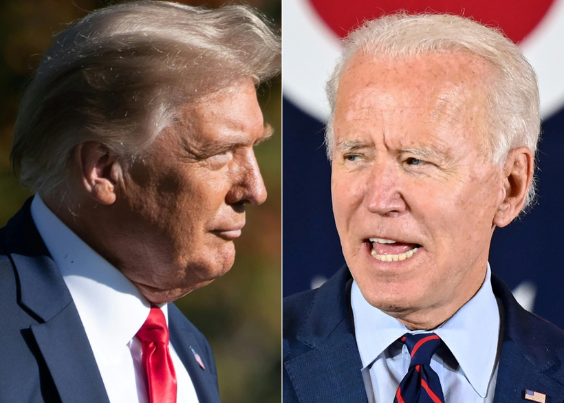 Tổng thống Mỹ Donald Trump (trái) và ứng cử viên Tổng thống của đảng Dân chủ Joe Biden (phải) trong phiên hỏi - đáp riêng rẽ với cử tri tại các bang Florida và Pennsylvania ngày 15/10/2020. (Ảnh: AFP/TTXVN)