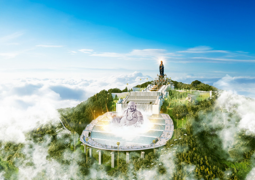 Tôn tượng Di Lặc Bồ Tát trên đỉnh núi Bà Đen. (Ảnh: Sun World Ba Den Mountain)