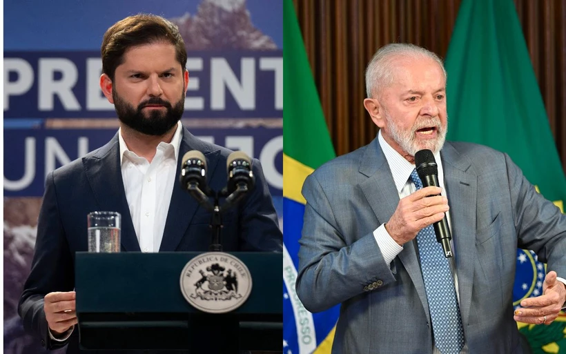 Tổng thống Chile Gabriel Boric và Tổng thống Brazil Lula da Silva. (Nguồn: AFP/TTXVN)