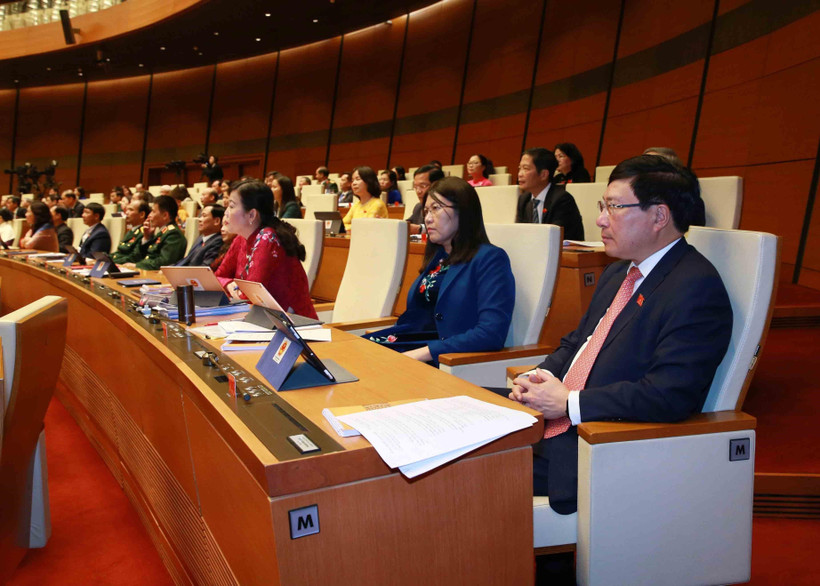 Đoàn đại biểu Quốc hội tỉnh Thái Nguyên dự kỳ họp. (Ảnh: Phương Hoa/TTXVN)