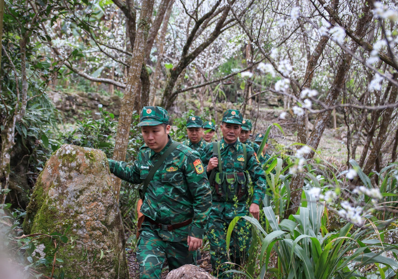Cán bộ, chiến sỹ Đồn Biên phòng Thàng Tín (Hà Giang) tuần tra, kiểm soát địa bàn được giao phụ trách. (Ảnh: Nam Thái/TTXVN)