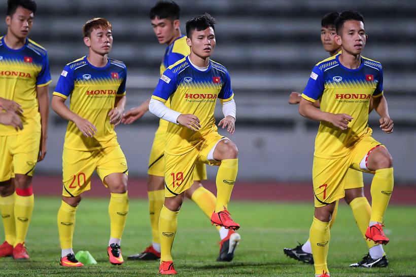 Cầu thủ Việt Nam đang rất tự tin trước trận gặp Curacao. (Ành: Hiếu Lương/Vietnam+)