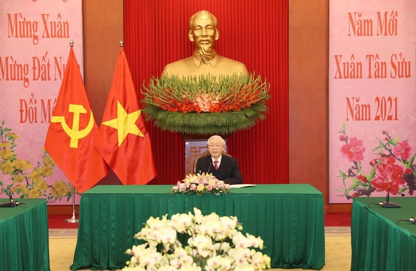 Tổng Bí thư, Chủ tịch nước Nguyễn Phú Trọng điện đàm với Bí thư Thứ nhất Đảng Cộng sản Cuba Raul Castro Ruz. (Ảnh: Trí Dũng/TTXVN)