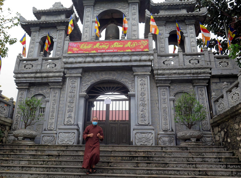 Chùa An Vinh (thành phố Tuyên Quang) thông báo đóng cửa. (Ảnh Quang Đán/TTXVN)