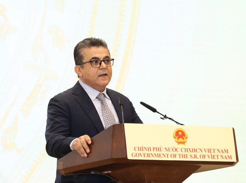 Đại sứ Palestine tại Việt Nam Saadi Salama, Trưởng Phái đoàn Ngoại giao phát biểu chúc mừng 75 năm Quốc khánh nước CHXHCN Việt Nam (2/9/1945-2/9/2020). (Ảnh: Lâm Khánh/TTXVN)