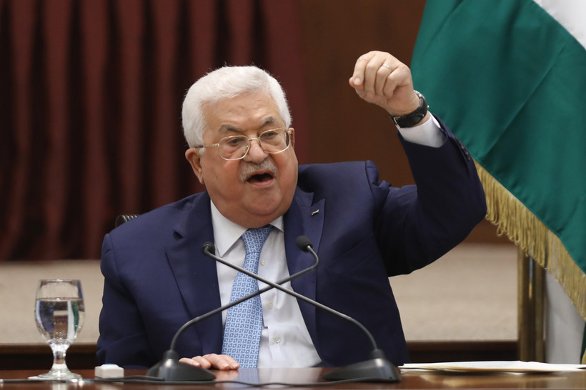 Tổng thống Palestine Mahmoud Abbas phát biểu tại cuộc họp ở thành phố Ramallah, Bờ Tây ngày 19/5/2020. (Ảnh: AFP/TTXVN)