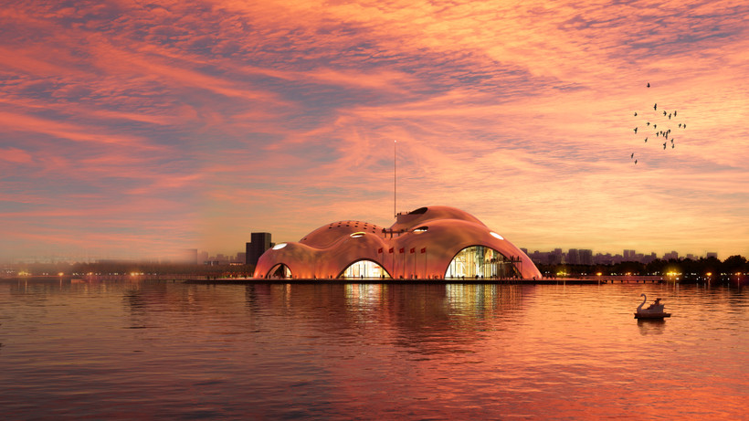 Mái vòm nhà hát lấy cảm hứng từ những con sóng Hồ Tây.