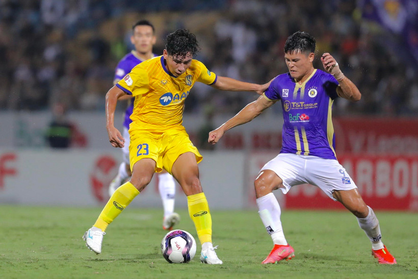 Sông Lam Nghệ An liệu có thể đánh bại Hà Nội FC? (Ảnh: Minh Quyết/TTXVN)