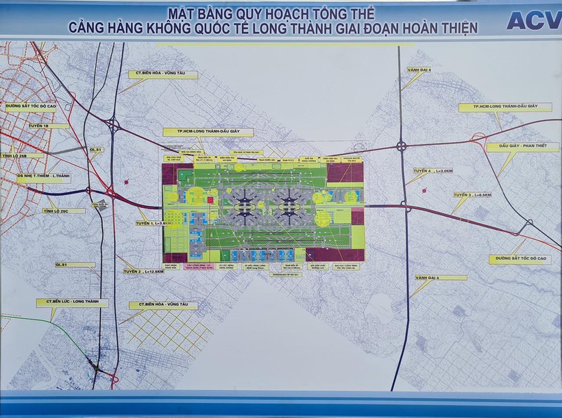 Mặt bằng quy hoạch tổng thể sân bay Long Thành giai đoạn hoàn thiện. (Nguồn: dongnai.gov.vn)