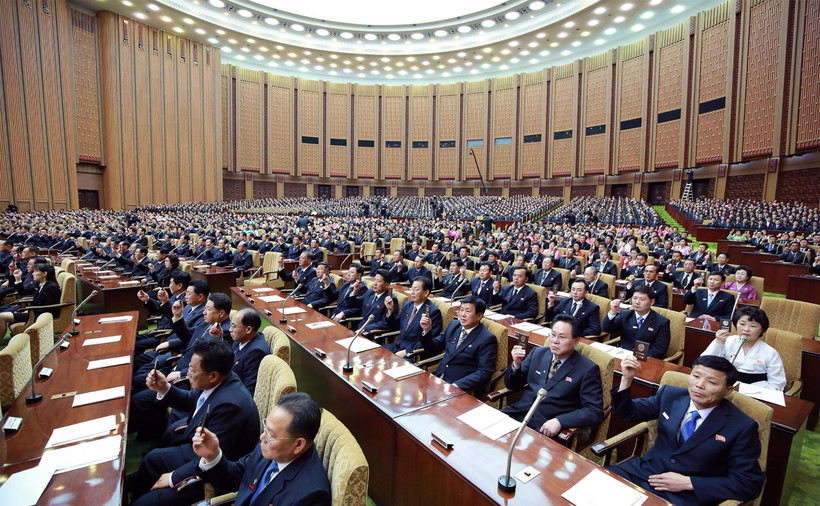 Toàn cảnh phiên họp Hội đồng Nhân dân Tối cao Triều Tiên khóa XIV tại Bình Nhưỡng ngày 12/4/2019. (Ảnh: AFP/TTXVN)