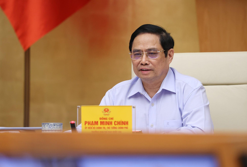 Thủ tướng Phạm Minh Chính, Trưởng Ban Chỉ đạo chủ trì làm việc với các địa phương và 9.043 xã, phường, thị trấn trên cả nước. (Ảnh: Dương Giang/TTXVN)