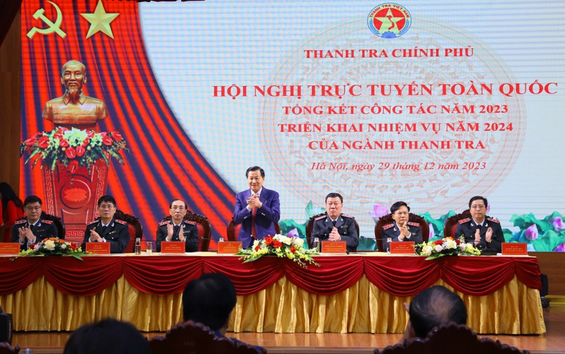 Phó Thủ tướng Lê Minh Khái dự và chỉ đạo hội nghị. (Ảnh: Văn Điệp/TTXVN)