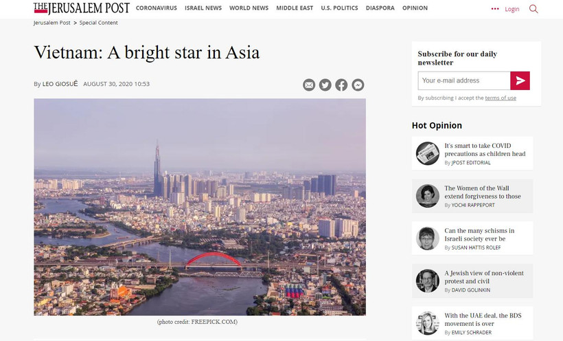 Bài viết đánh giá cao những thành tựu ngoại giao và kinh tế của Việt Nam trên trang Jerusalem Post. (Ảnh chụp màn hình)