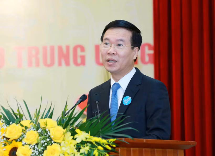Ông Võ Văn Thưởng, Ủy viên Bộ Chính trị, Bí thư Trung ương Đảng, Trưởng Ban Tuyên giáo Trung ương phát biểu tại Đại hội. (Ảnh: Phương Hoa/TTXVN)