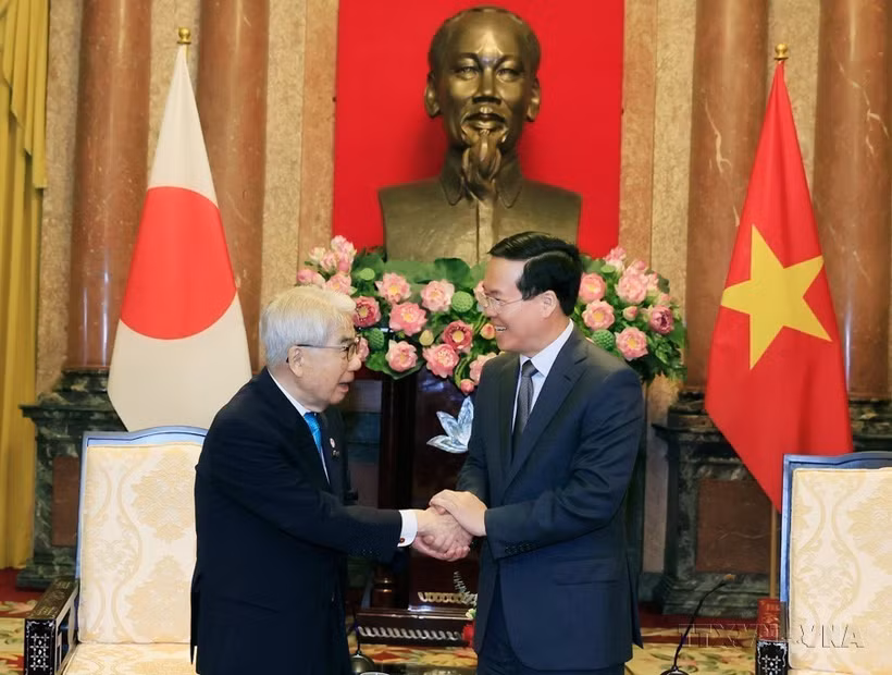 Chủ tịch nước Võ Văn Thưởng tiếp Chủ tịch Thượng viện Nhật Bản Otsuji Hidehisa thăm chính thức Việt Nam (6/9/2023). (Ảnh: Thống Nhất/TTXVN)