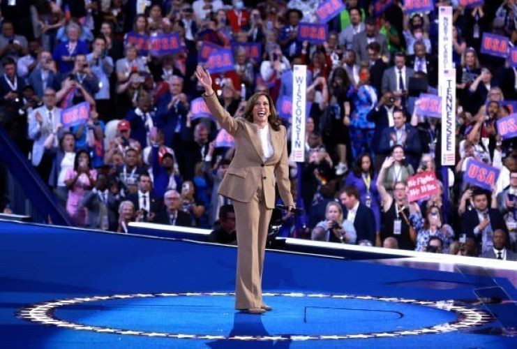 Ứng viên Tổng thống của đảng Dân chủ, Phó Tổng thống Kamala Harris tại Đại hội Toàn quốc của đảng Dân chủ (DNC) ở Chicago, bang Illinois, Mỹ, ngày 19/8/2024. (Ảnh: Getty Images/TTXVN)