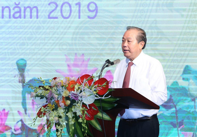 Ủy viên Bộ Chính trị, Phó Thủ tướng Thường trực Trương Hoà Bình phát biểu chào mừng. (Ảnh: Dương Giang/TTXVN)