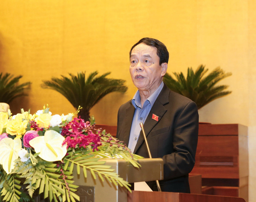 Trong ảnh: Ủy viên Ủy ban Thường vụ Quốc hội, Chủ nhiệm Ủy ban Quốc phòng và An ninh của Quốc hội Võ Trọng Việt trình bày Báo cáo giải trình, tiếp thu, chỉnh lý dự thảo Luật Biên phòng Việt Nam. (Ảnh: Doãn Tấn/TTXVN)