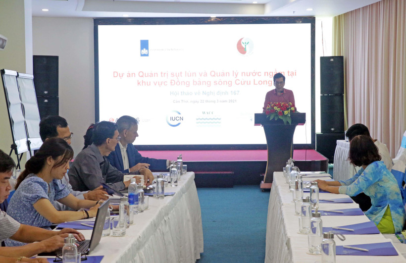 Thạc sỹ Nguyễn Hữu Thiện, đại diện Liên minh Bảo tồn thiên nhiên quốc tế điều hành Hội thảo. (Ảnh: Trung Kiên/TTXVN)