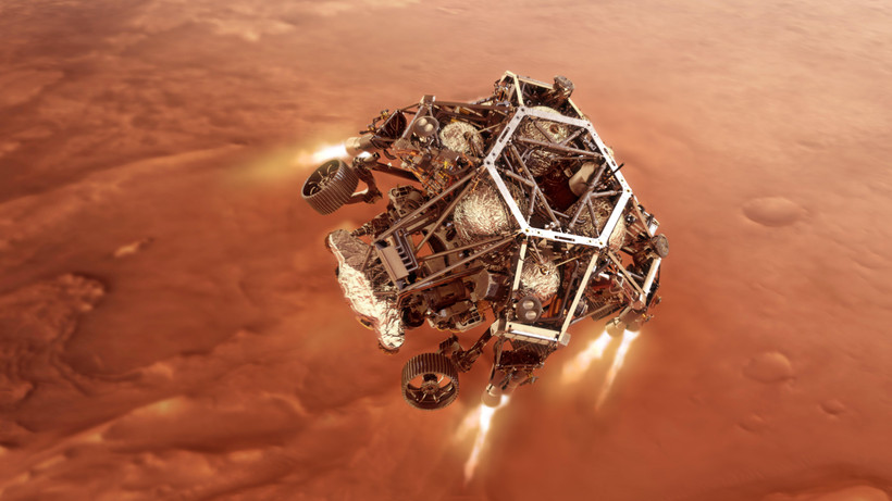 Hình ảnh mô phỏng tàu thăm dò Perseverance tiến gần tới bề mặt sao Hỏa. Ảnh do NASA cung cấp. (Nguồn: THX/TTXVN)