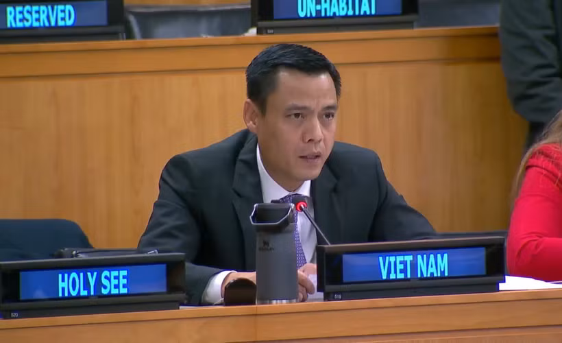 Đại sứ Đặng Hoàng Giang, Trưởng Phái đoàn thường trực Việt Nam tại Liên hợp quốc. (Ảnh: Thanh Tuấn/TTXVN)