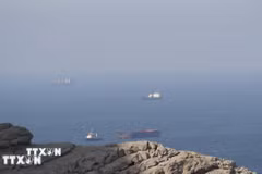 Tàu thuyền trên eo biển Hormuz, ngoài khơi tỉnh Musandam, Oman, ngày 20/4/2026. (Ảnh: Reuters/TTXVN)