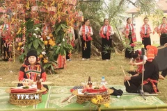 Nghi lễ cầu may mắn tại Lễ hội Hết Chá. (Ảnh: Nguyễn Cường/TTXVN).