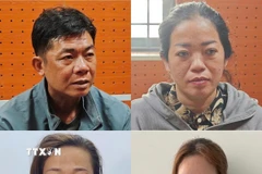 Các đối tượng (theo thứ tự từ trên xuống dưới, trái qua phải): Nguyễn Văn Tâm, Nguyễn Thị Yến Linh, Nguyễn Thị Thùy, Lê Thị Lài. (Ảnh: TTXVN phát)