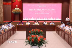 Hội nghị lần thứ sáu Ban Chấp hành Đảng bộ thành phố Hà Nội khóa XVIII. (Ảnh: Văn Điệp/TTXVN)