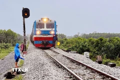 Tàu Bắc-Nam chạy qua tỉnh Quảng Trị. (Ảnh: Nguyên Linh/TTXVN)